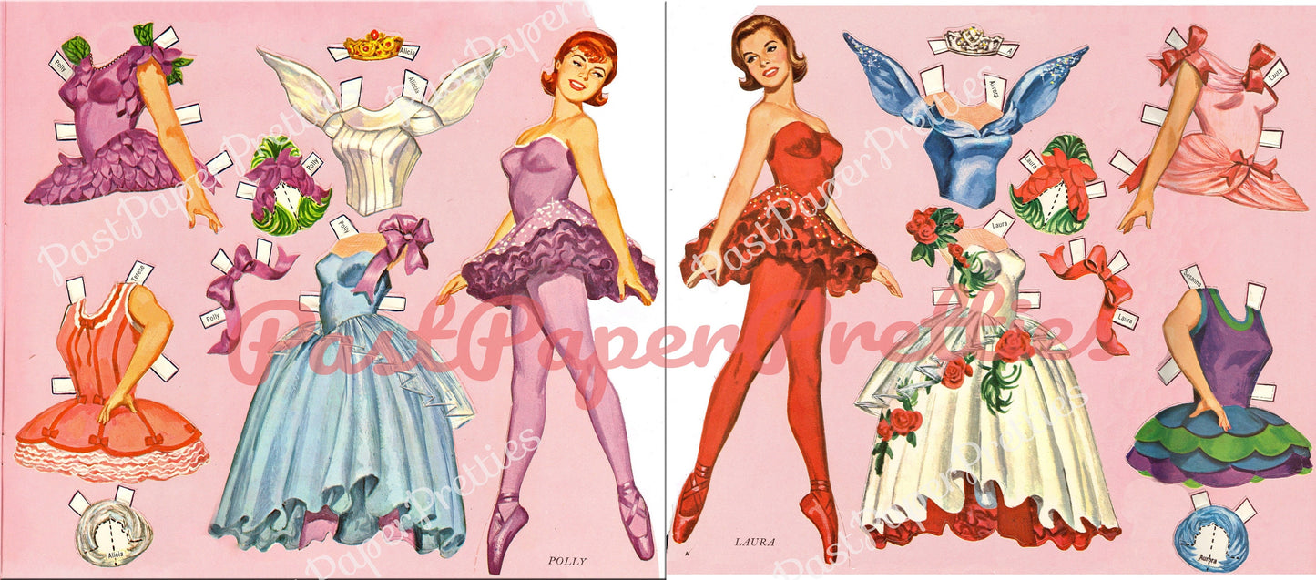 Vintage Ballet Paper Dolls Double Doll Book c. 1964 PDF Printable Instant Digital Download 16 Dancers Ballerinas Performing Arts Clip Art