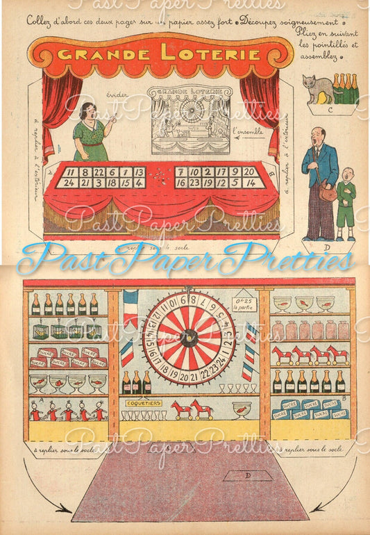 Vintage Lottery Booth Scene Printable Paper Craft Cut Outs PDF Instant Digital Download Miniature Town Carnival Lotto Store Playset Diorama