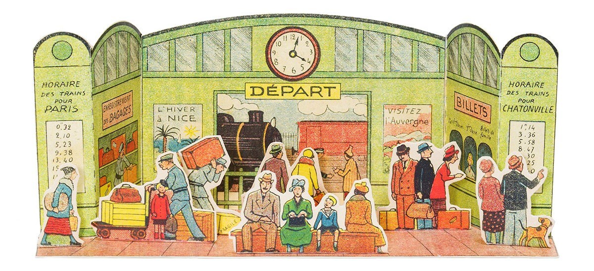 Vintage French Train Station Scene Printable Paper Craft Cut Outs PDF Instant Digital Download Miniature Playset Diorama Paris France