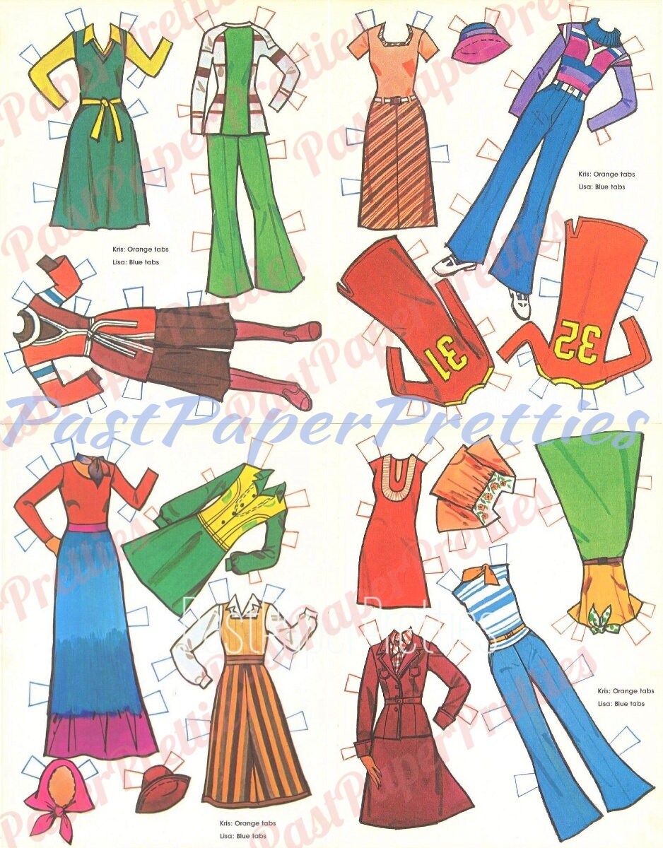 Vintage Paper Dolls Fashion Parade Doll Book c. 1975 Printable PDF Instant Digital Download Two Pretty Girls Seventies Clothes Clip Art