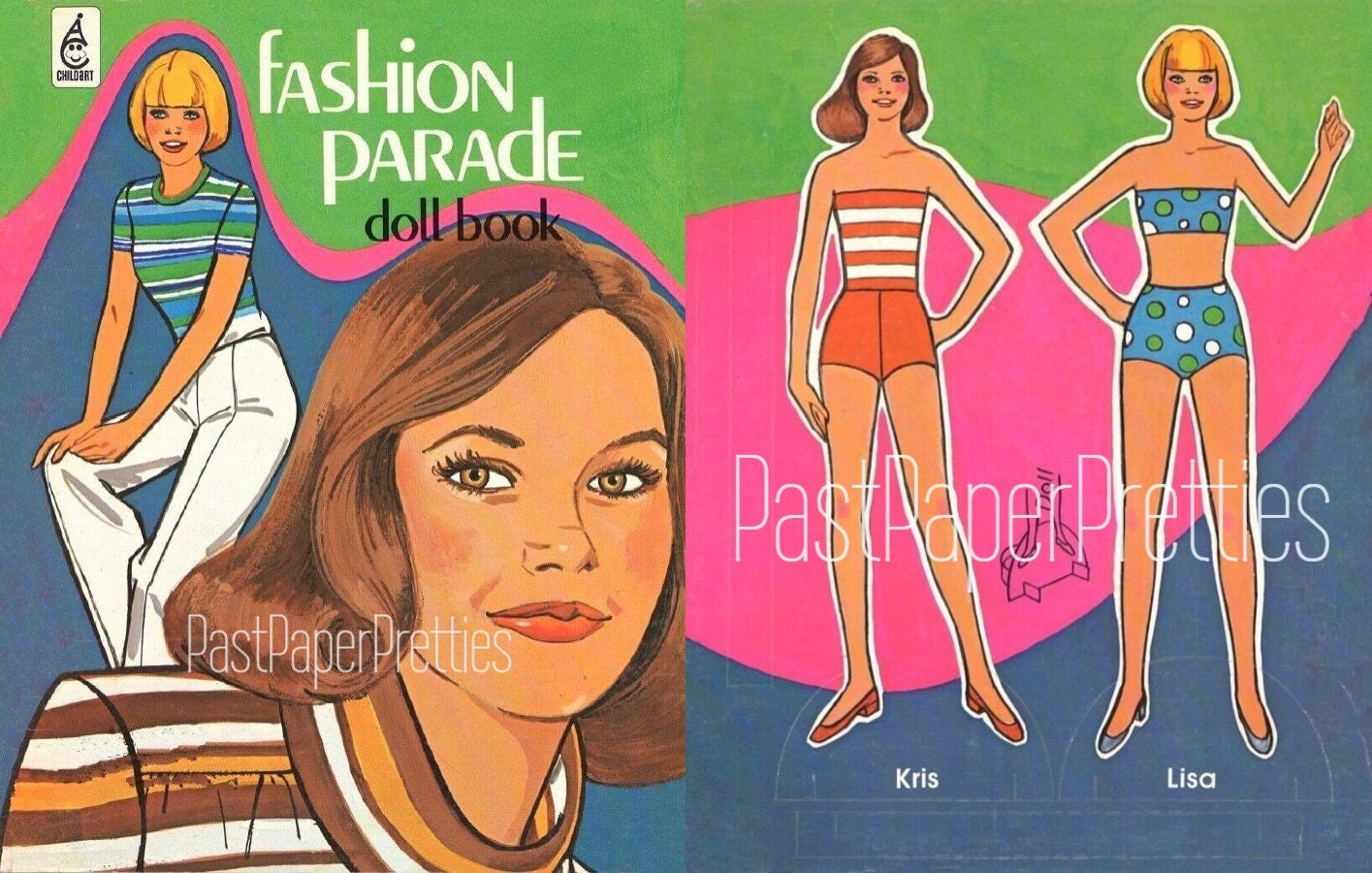 Vintage Paper Dolls Fashion Parade Doll Book c. 1975 Printable PDF Instant Digital Download Two Pretty Girls Seventies Clothes Clip Art