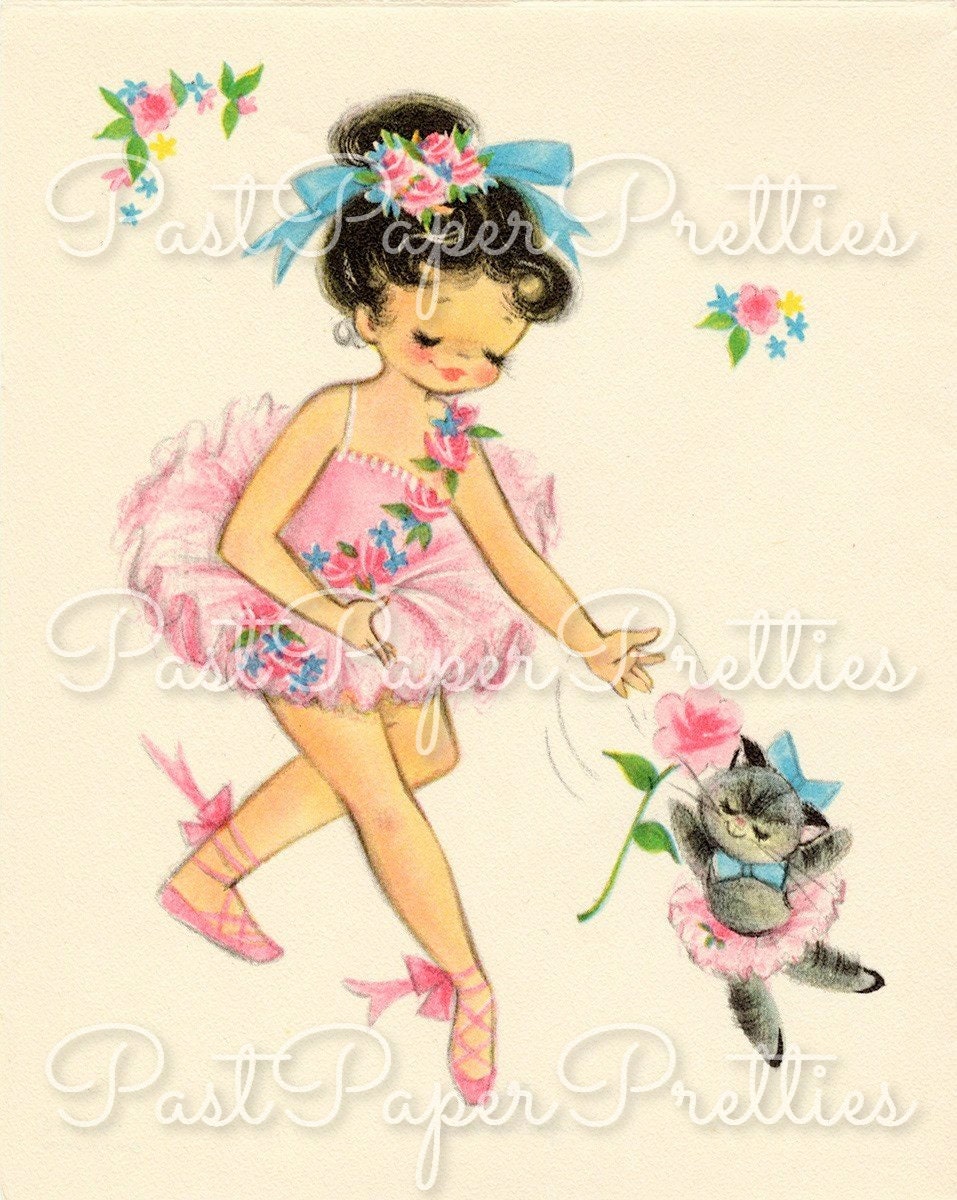 Vintage Printable Little Girl Ballerina Birthday Card Collage & Single Images PDF Instant Digital Download Cute Little Dancer Clipart