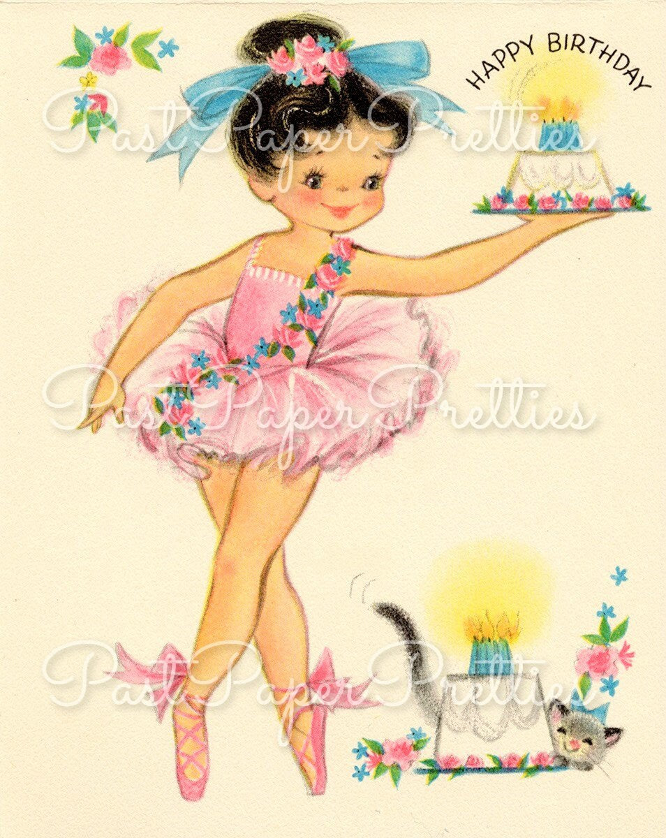 Vintage Printable Little Girl Ballerina Birthday Card Collage & Single Images PDF Instant Digital Download Cute Little Dancer Clipart