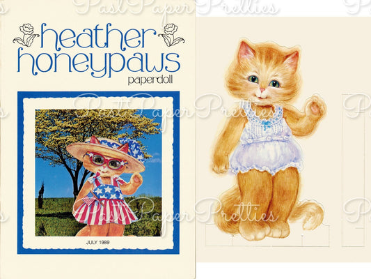 Vintage Paper Dolls Heather Honeypaws Cute Girl Kitty Cat and Holiday Clothes Printable PDF Instant Digital Download Six Outfits Clip Art