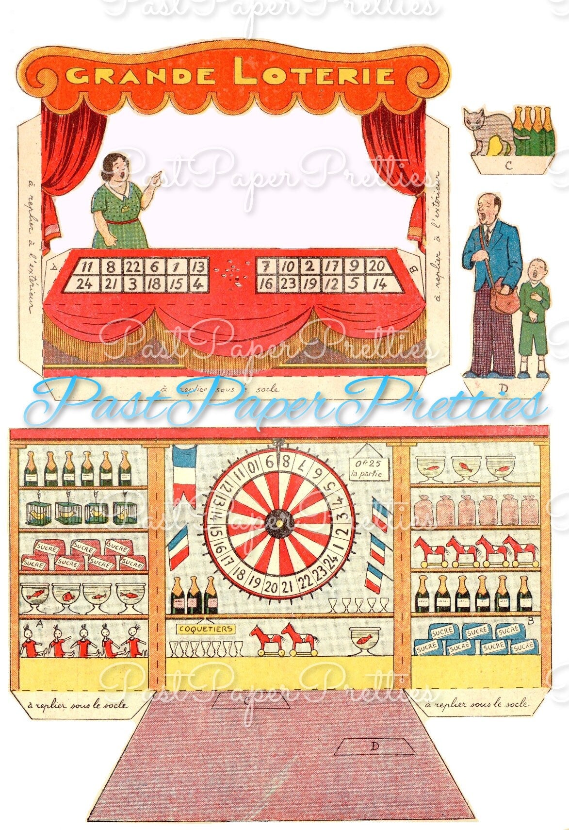 Vintage Lottery Booth Scene Printable Paper Craft Cut Outs PDF Instant Digital Download Miniature Town Carnival Lotto Store Playset Diorama