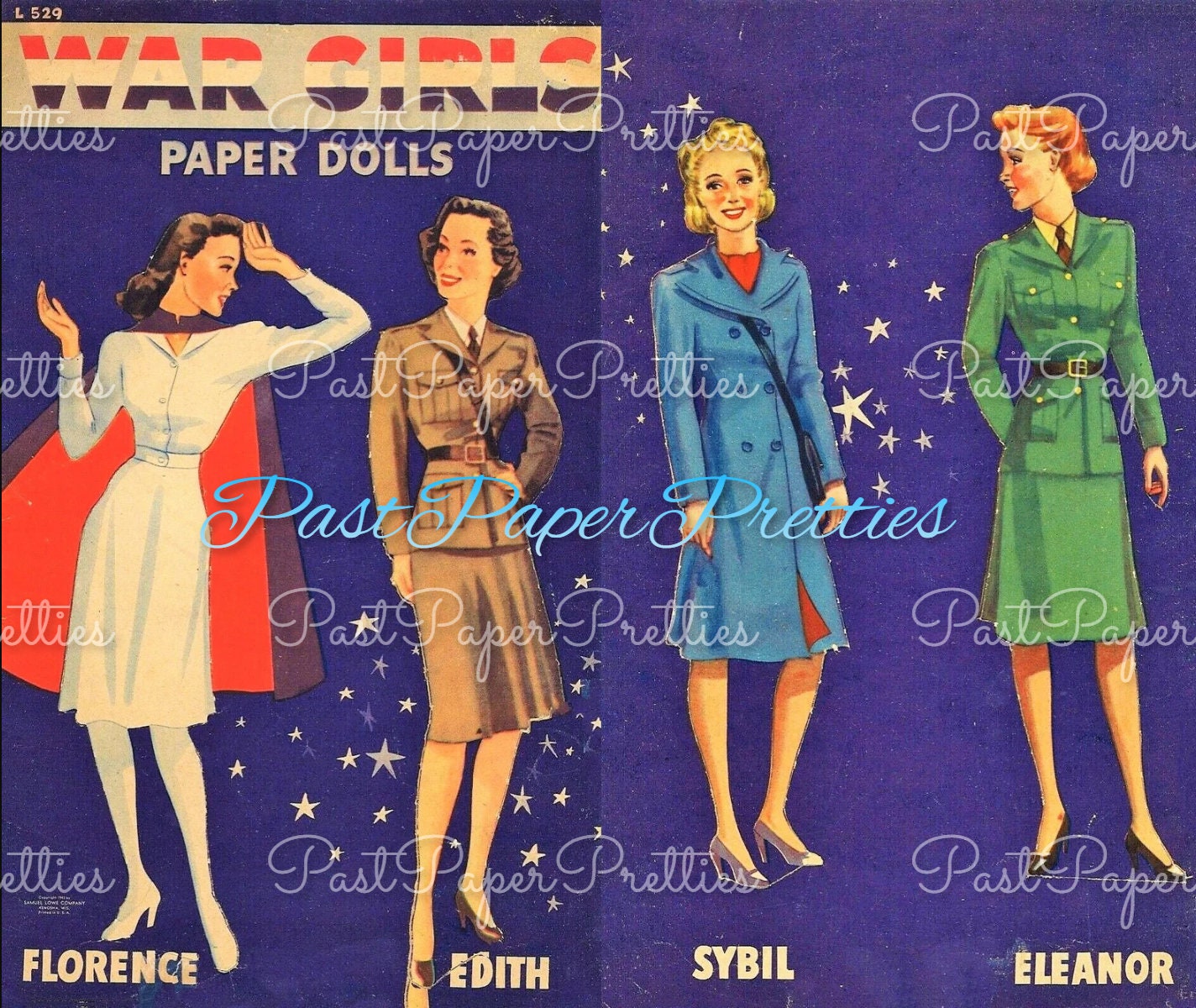 Vintage Paper Dolls War Girls c. 1942 Printable PDF Instant Digital Download 4 USA WWII Gals Wartime Era Women Ladies Clip Art