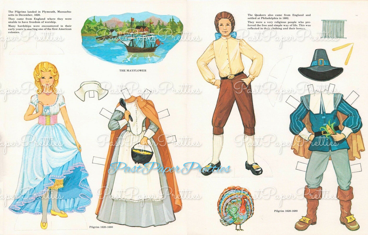 Vintage Paper Dolls Colonial America 1974 PDF Printable Instant Digital Download Pilgrim Quaker Couple Authentic Period Costumes