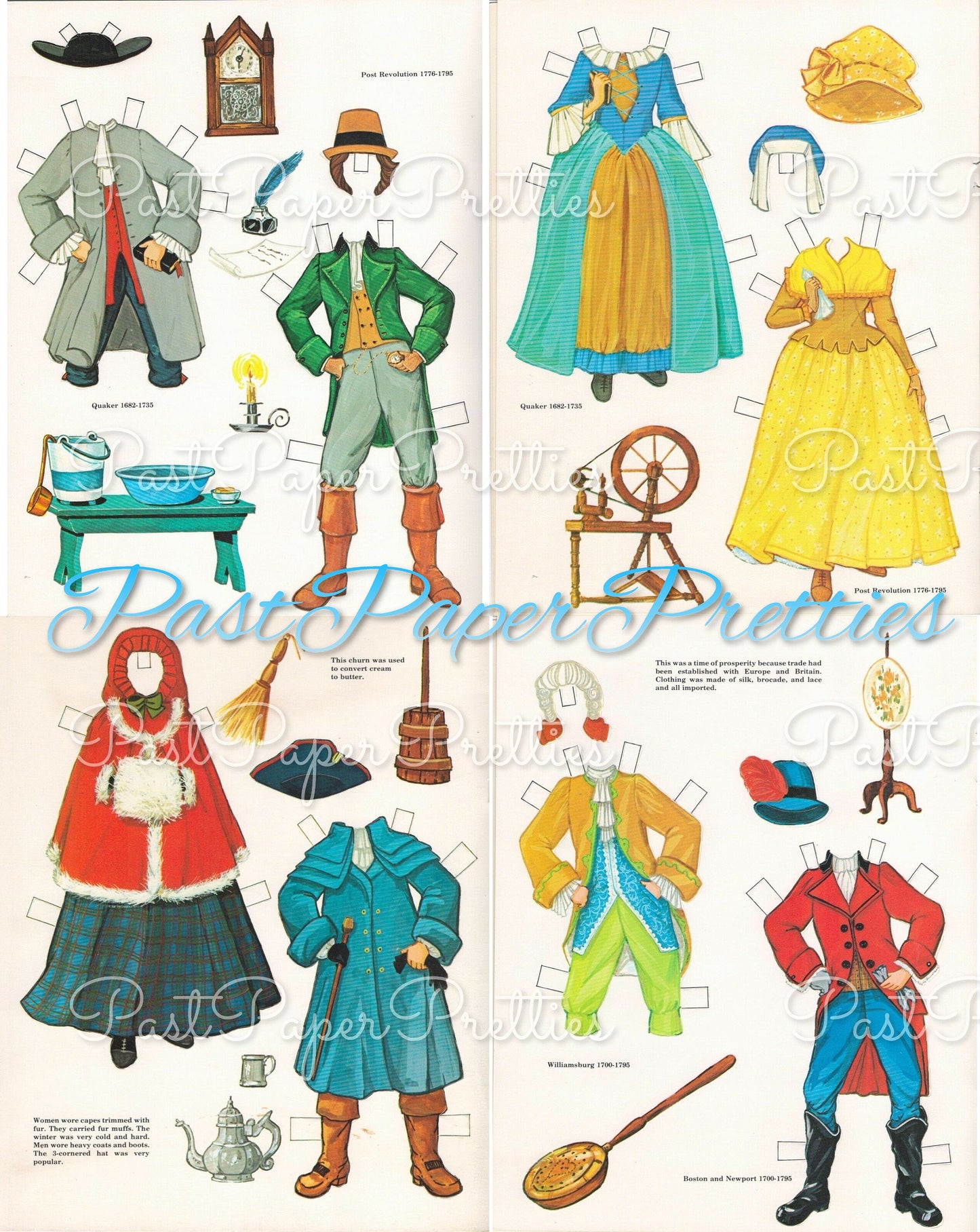 Vintage Paper Dolls Colonial America 1974 PDF Printable Instant Digital Download Pilgrim Quaker Couple Authentic Period Costumes