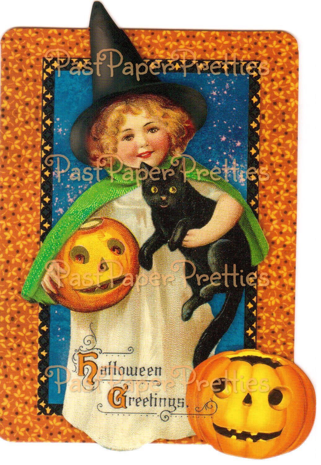 Vintage Cute Halloween Witches Collage Sheets & Full Card Images Printable PDF Instant Digital Download All Kitsch Spooky Witchy Clip Art