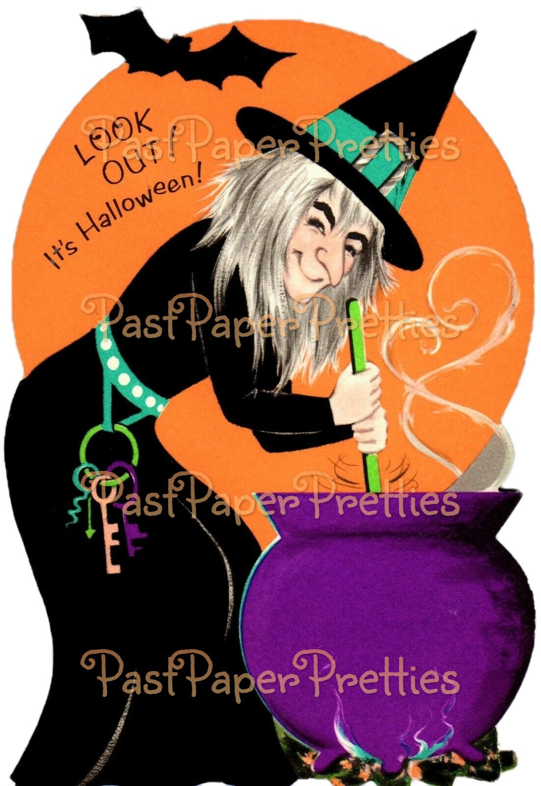 Vintage Cute Halloween Witches Collage Sheets & Full Card Images Printable PDF Instant Digital Download All Kitsch Spooky Witchy Clip Art