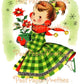 Vintage Printable Pretty Gingham Dress Christmas Girls Norcross Card Images c. 1940s PDF Instant Digital Download Cute Xmas Clipart 300 dpi