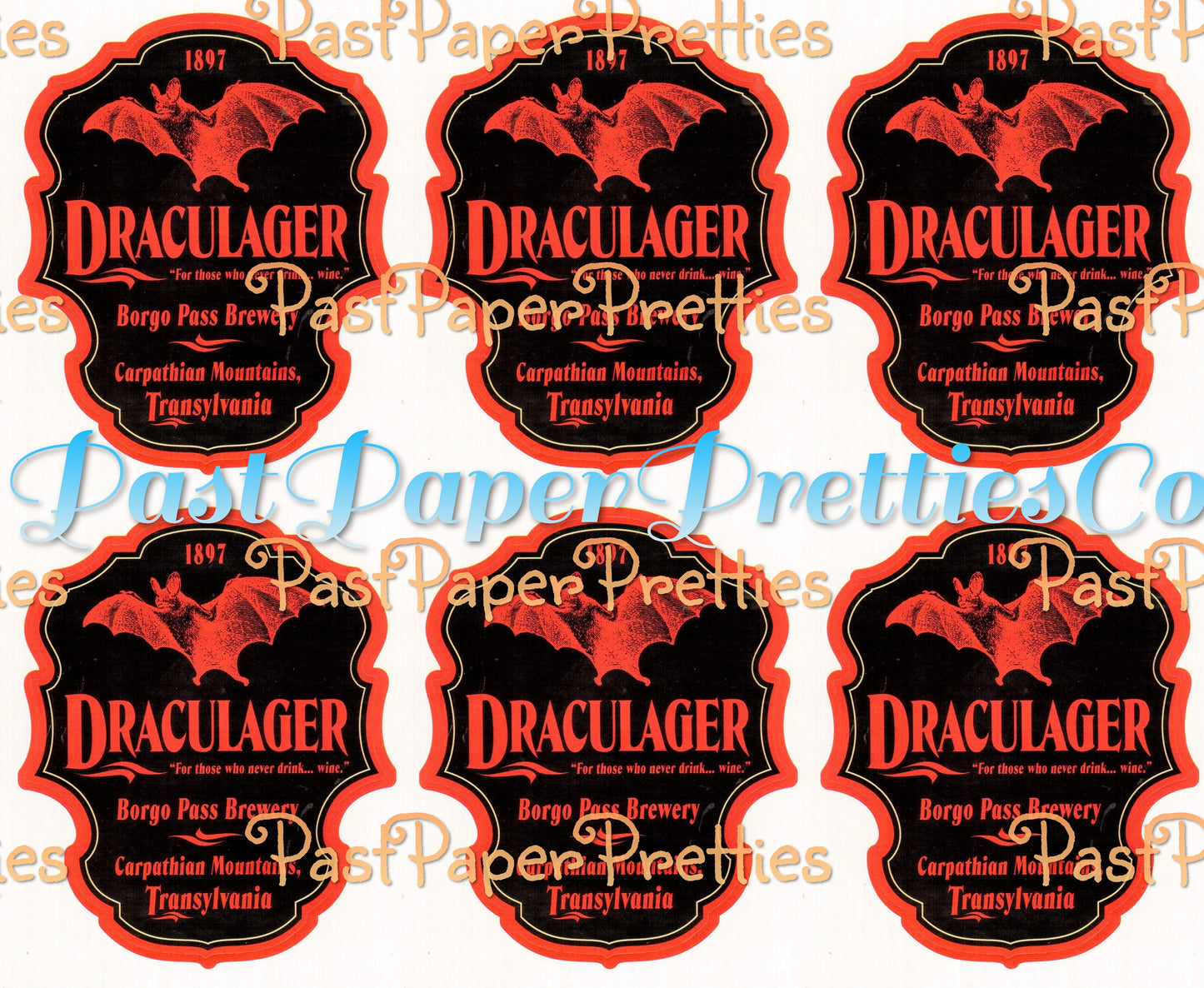 Vintage Printable Halloween Beer Labels Draculager Dracula Bat Transylvania PDF Instant Digital Download Funny Novelty Beer Bottle Labels