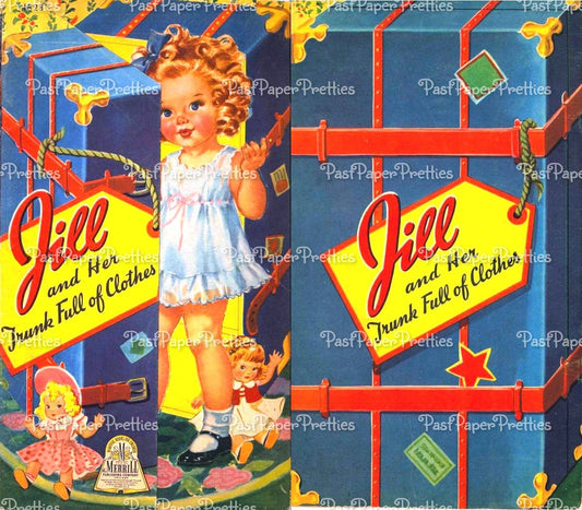 Vintage Paper Dolls Jill and Her Trunk Full of Clothes c. 1944 Adorable Little Girl Printable PDF Instant Digital Download Cute Clip Art