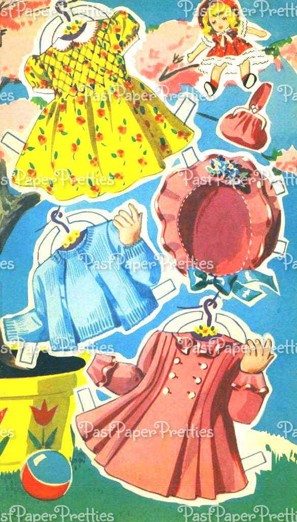 Vintage Paper Dolls Jill and Her Trunk Full of Clothes c. 1944 Adorable Little Girl Printable PDF Instant Digital Download Cute Clip Art