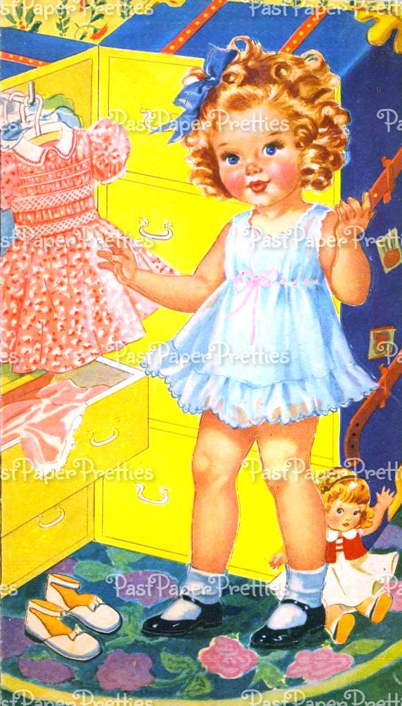 Vintage Paper Dolls Jill and Her Trunk Full of Clothes c. 1944 Adorable Little Girl Printable PDF Instant Digital Download Cute Clip Art