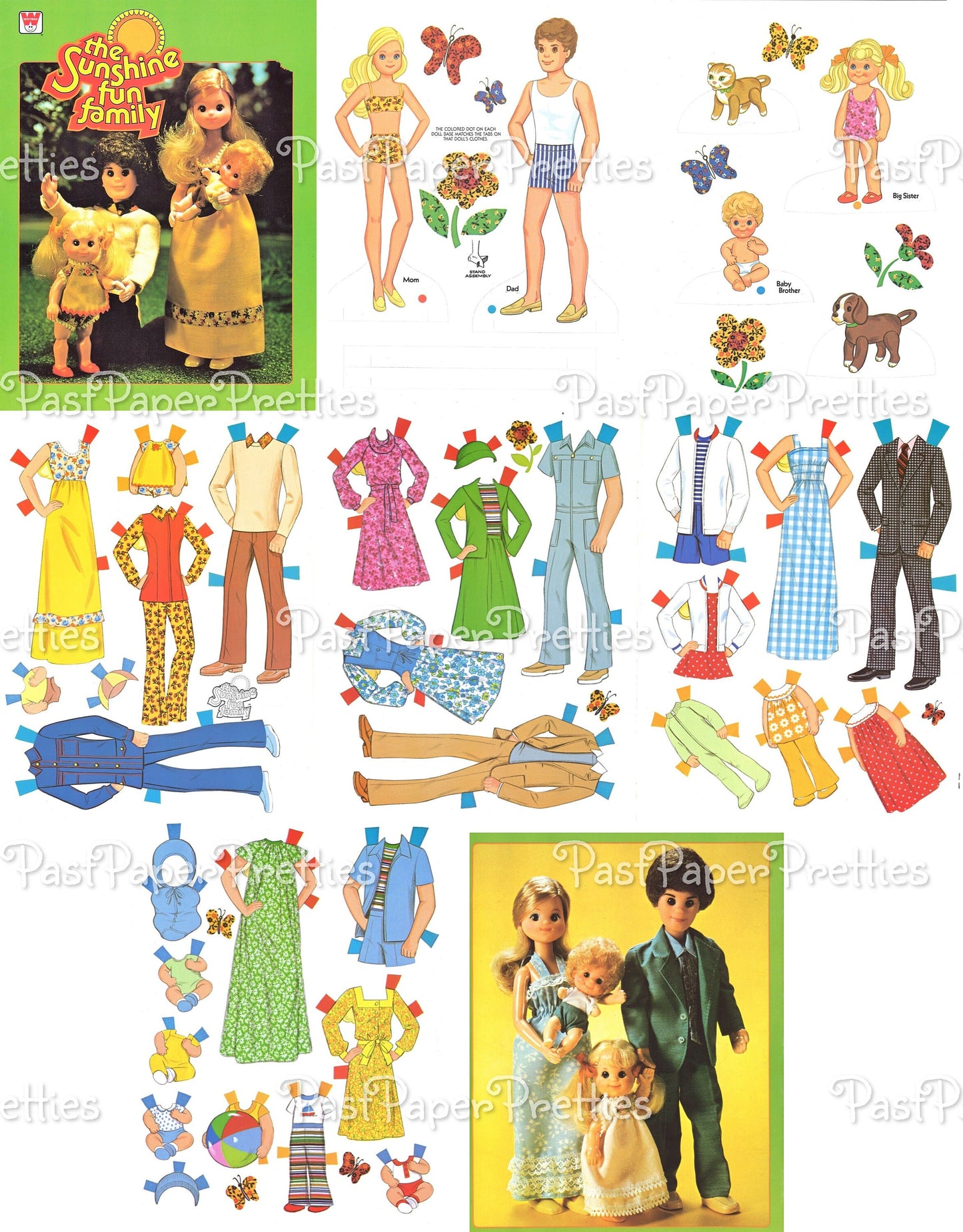 Vintage Paper Dolls The Sunshine Fun Family THREE SETS Printable PDF Instant Digital Download Cute Childhood Toy Dolls Clip Art Z1