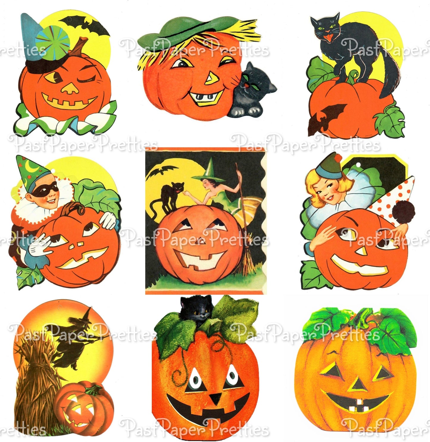 Vintage Printable Halloween Pumpkins Collage Sheets Stamps ATC Card Images PDF Instant Digital Download All Kitsch Jack-O-Lantern Clip Art