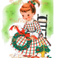 Vintage Printable Pretty Gingham Dress Christmas Girls Norcross Card Images c. 1940s PDF Instant Digital Download Cute Xmas Clipart 300 dpi