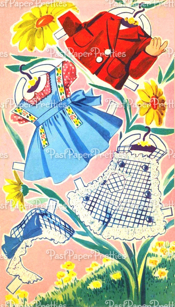 Vintage Paper Dolls Jill and Her Trunk Full of Clothes c. 1944 Adorable Little Girl Printable PDF Instant Digital Download Cute Clip Art