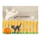 Vintage Printable Halloween Card Ghosts Black Cat JOL Fence Scene Image c. 1960s Instant Digital Download Happy Halloween Clip Art 300 dpi