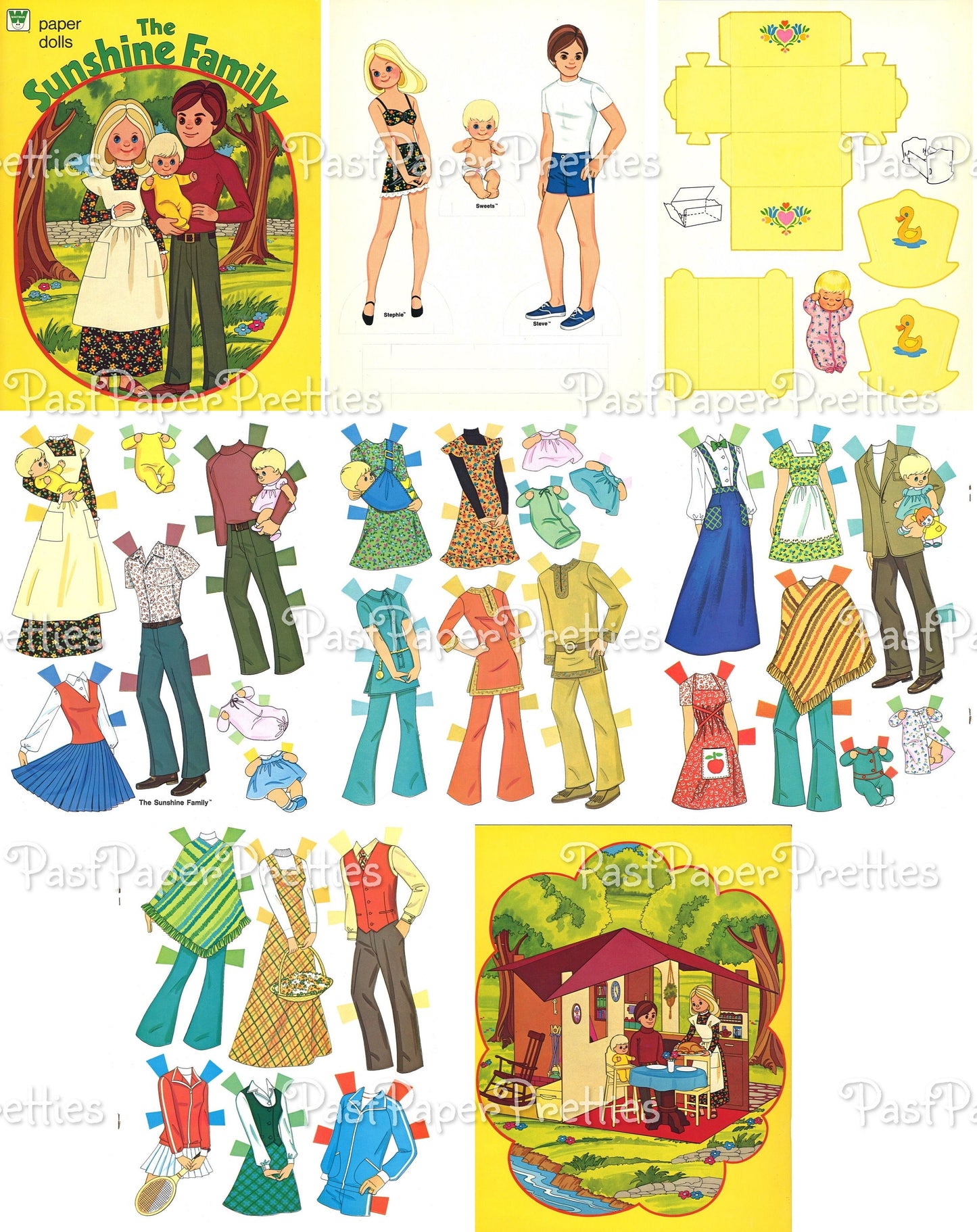 Vintage Paper Dolls The Sunshine Fun Family THREE SETS Printable PDF Instant Digital Download Cute Childhood Toy Dolls Clip Art Z1