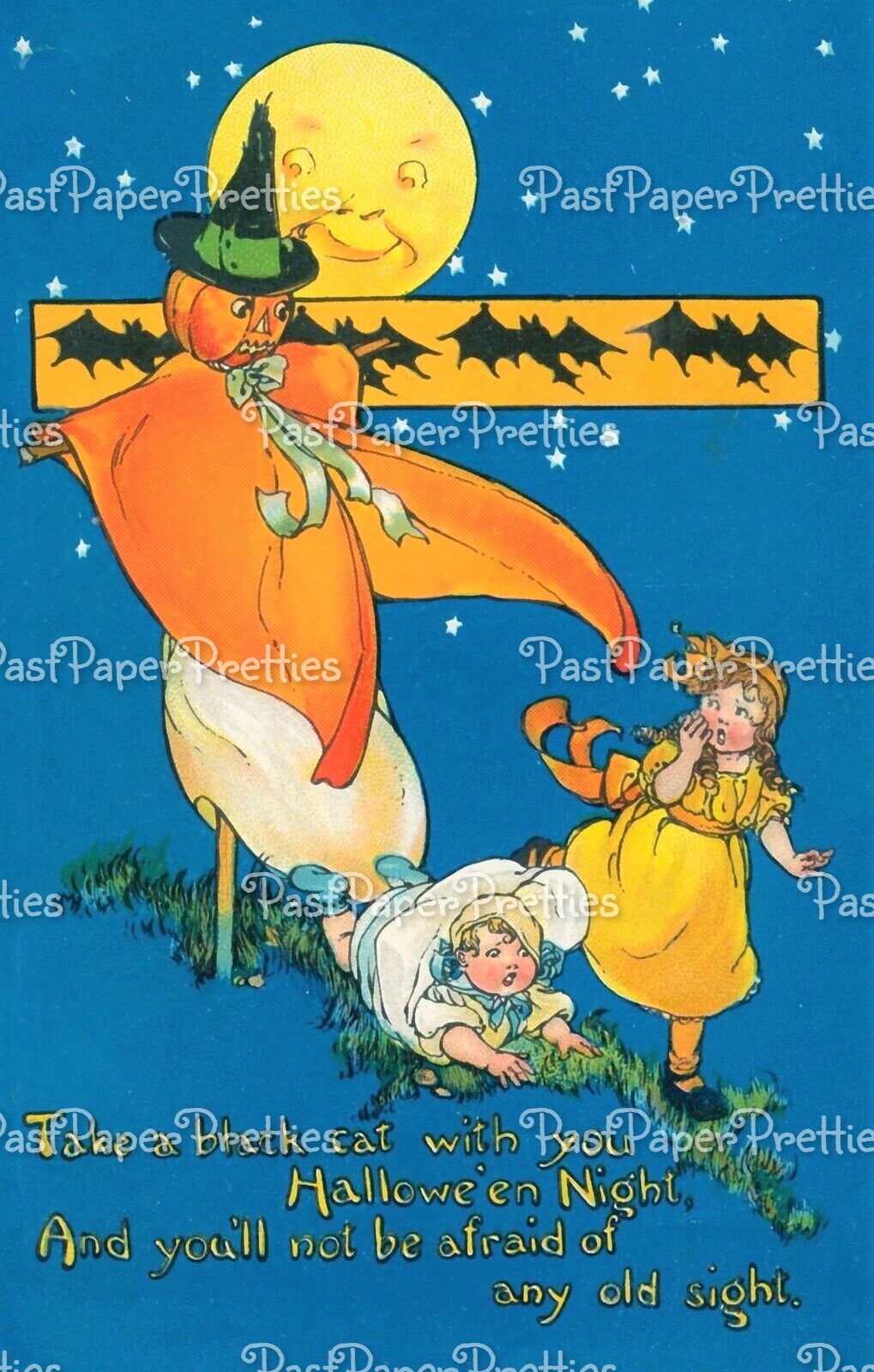 Vintage Printable Children Halloween Greetings Post Card Images c. 1930s PDF Instant Digital Download Whitney Postcards Sweet Scary Clip Art