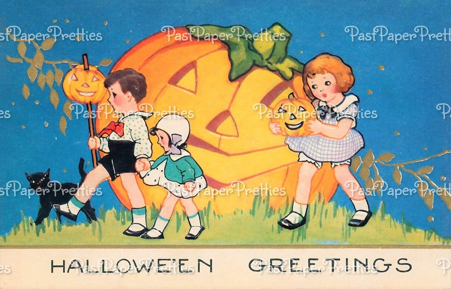 Vintage Printable Children Halloween Greetings Post Card Images c. 1930s PDF Instant Digital Download Whitney Postcards Sweet Scary Clip Art