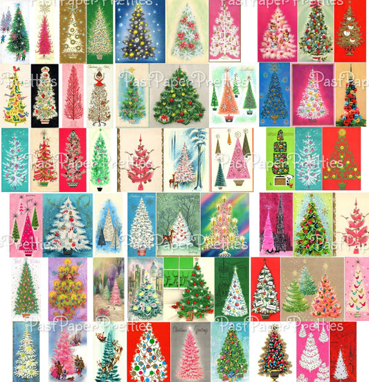 Vintage Printable Fabulous Retro Christmas Tree Collage Sheets 54 Images 2 Sizes PDF Instant Digital Download Mod Mid Century Trees