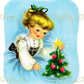 Vintage Printable Cute Little Blue Christmas Girl With Small Tree Card Image 1950s Instant Digital Download Kitsch Holiday Clip Art 300 dpi