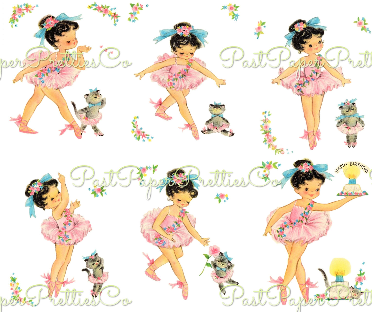 Vintage Printable Little Girl Ballerina Birthday Card Collage & Single Images PDF Instant Digital Download Cute Little Dancer Clipart