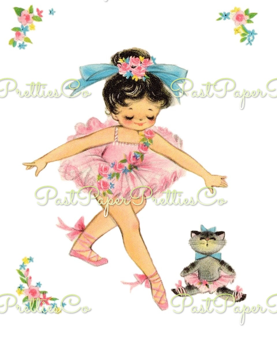 Vintage Printable Little Girl Ballerina Birthday Card Collage & Single Images PDF Instant Digital Download Cute Little Dancer Clipart