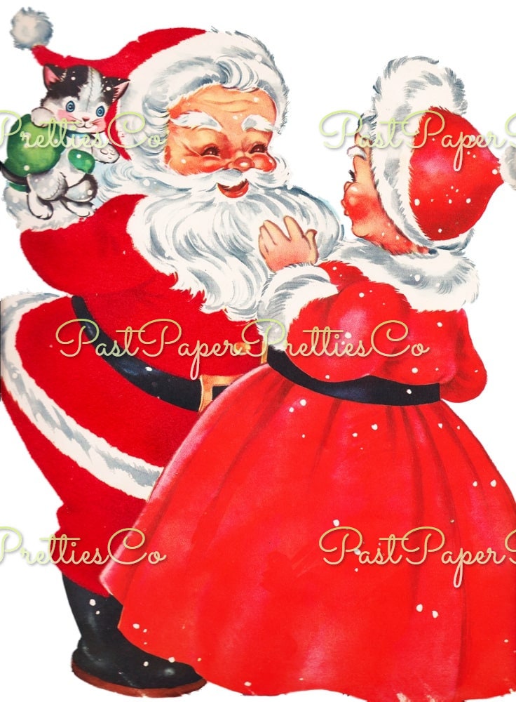 Vintage Printable Christmas Cards Mr and Mrs Santa Claus Collection Card Images PDF Instant Digital Download Mid Century Xmas Clip Art