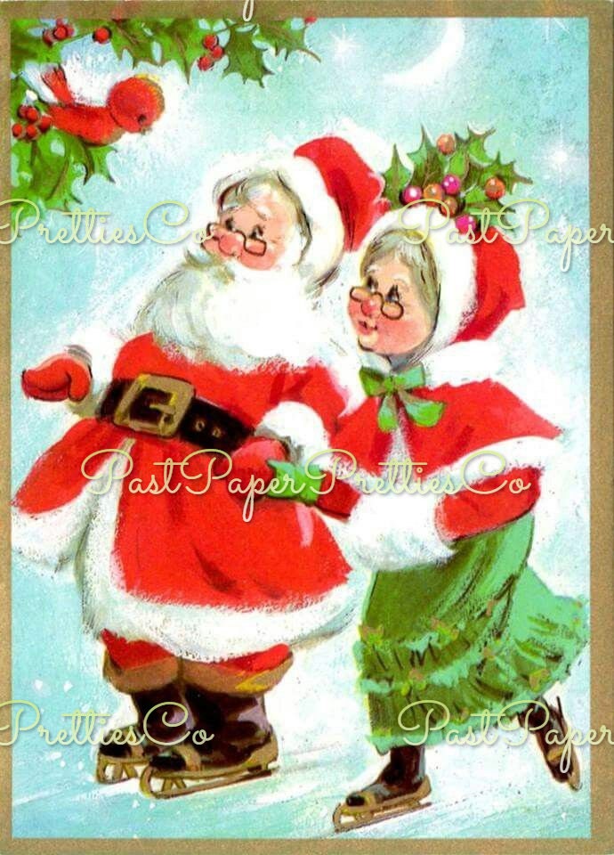 Vintage Printable Christmas Cards Mr and Mrs Santa Claus Collection Card Images PDF Instant Digital Download Mid Century Xmas Clip Art