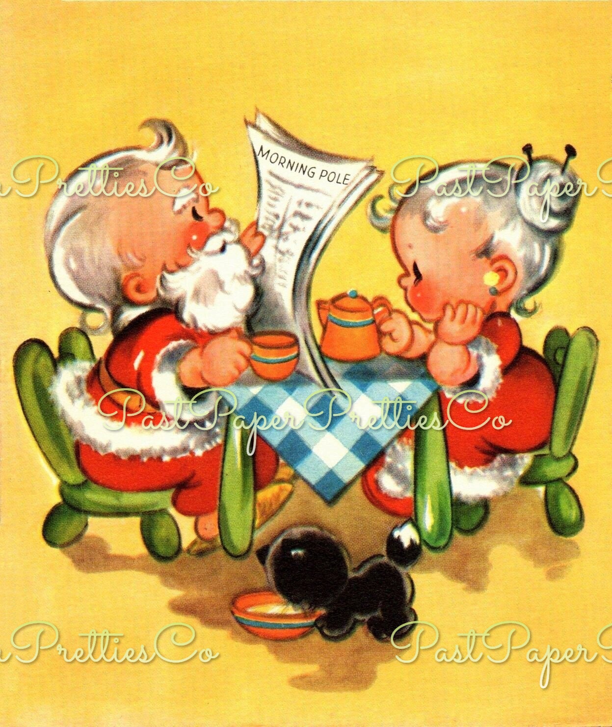 Vintage Printable Christmas Cards Mr and Mrs Santa Claus Collection Card Images PDF Instant Digital Download Mid Century Xmas Clip Art