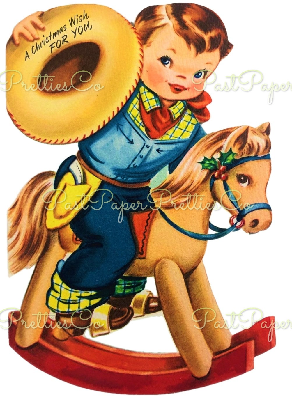 Vintage Printable Cute Christmas Cowboys Collage Sheets & Full Card Images PDF Instant Digital Download Retro Western Boys Holiday Clipart