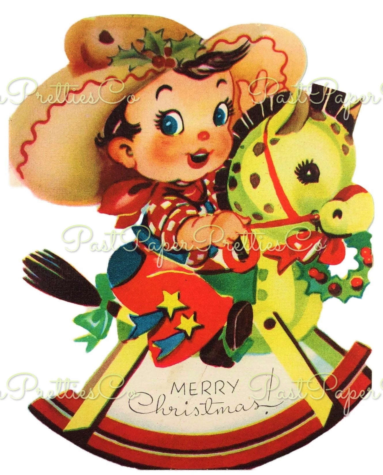 Vintage Printable Cute Christmas Cowboys Collage Sheets & Full Card Images PDF Instant Digital Download Retro Western Boys Holiday Clipart