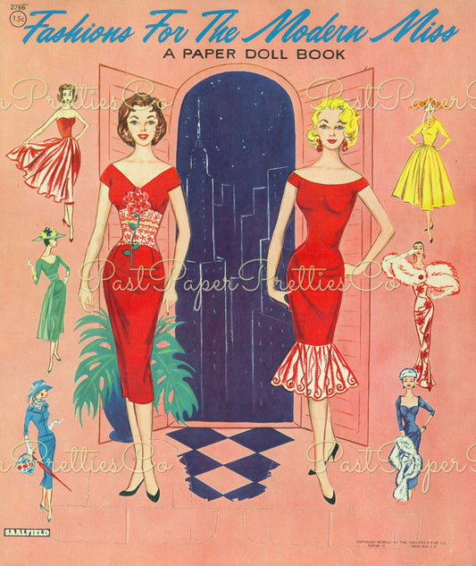 Vintage Paper Dolls Fashions for the Modern Miss c. 1962 PDF Printable Instant Digital Download 2 Pretty Models Sixties Fashions Clip Art