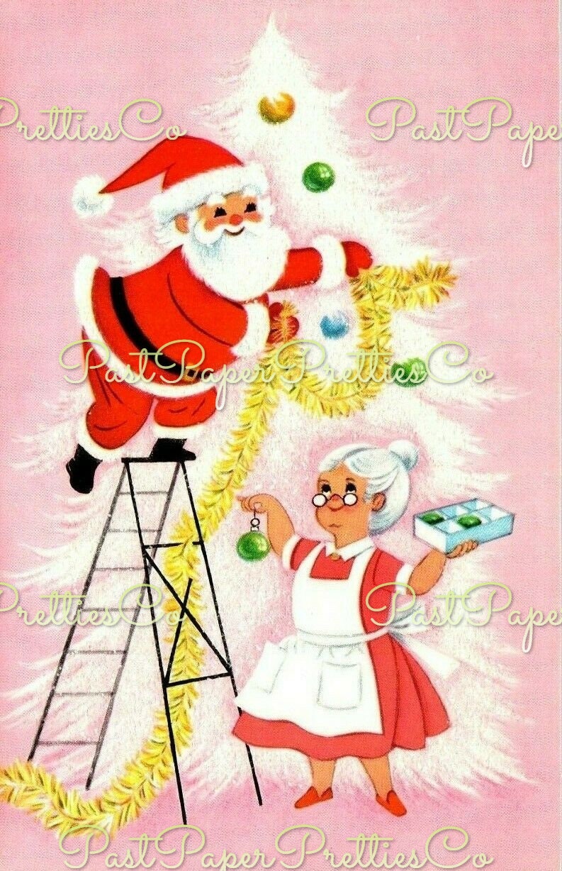 Vintage Printable Christmas Cards Mr and Mrs Santa Claus Collection Card Images PDF Instant Digital Download Mid Century Xmas Clip Art