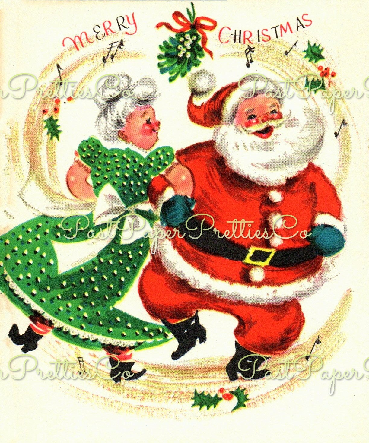 Vintage Printable Christmas Cards Mr and Mrs Santa Claus Collection Card Images PDF Instant Digital Download Mid Century Xmas Clip Art