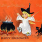 Vintage Printable Little Miss Halloween Witch Girl Card Images c. 1950s Instant Digital Download Adorably Spooky Clipart 300 dpi