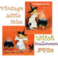 Vintage Printable Little Miss Halloween Witch Girl Card Images c. 1950s Instant Digital Download Adorably Spooky Clipart 300 dpi