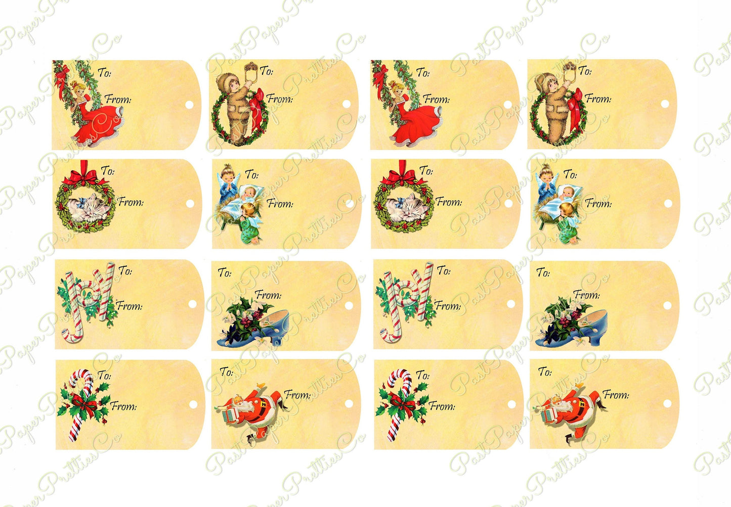 Vintage Style Printable Christmas Gift Tags Collage Sheet Cute Mid Century Images PDF Instant Digital Download Merry Kitschmas Cut Outs