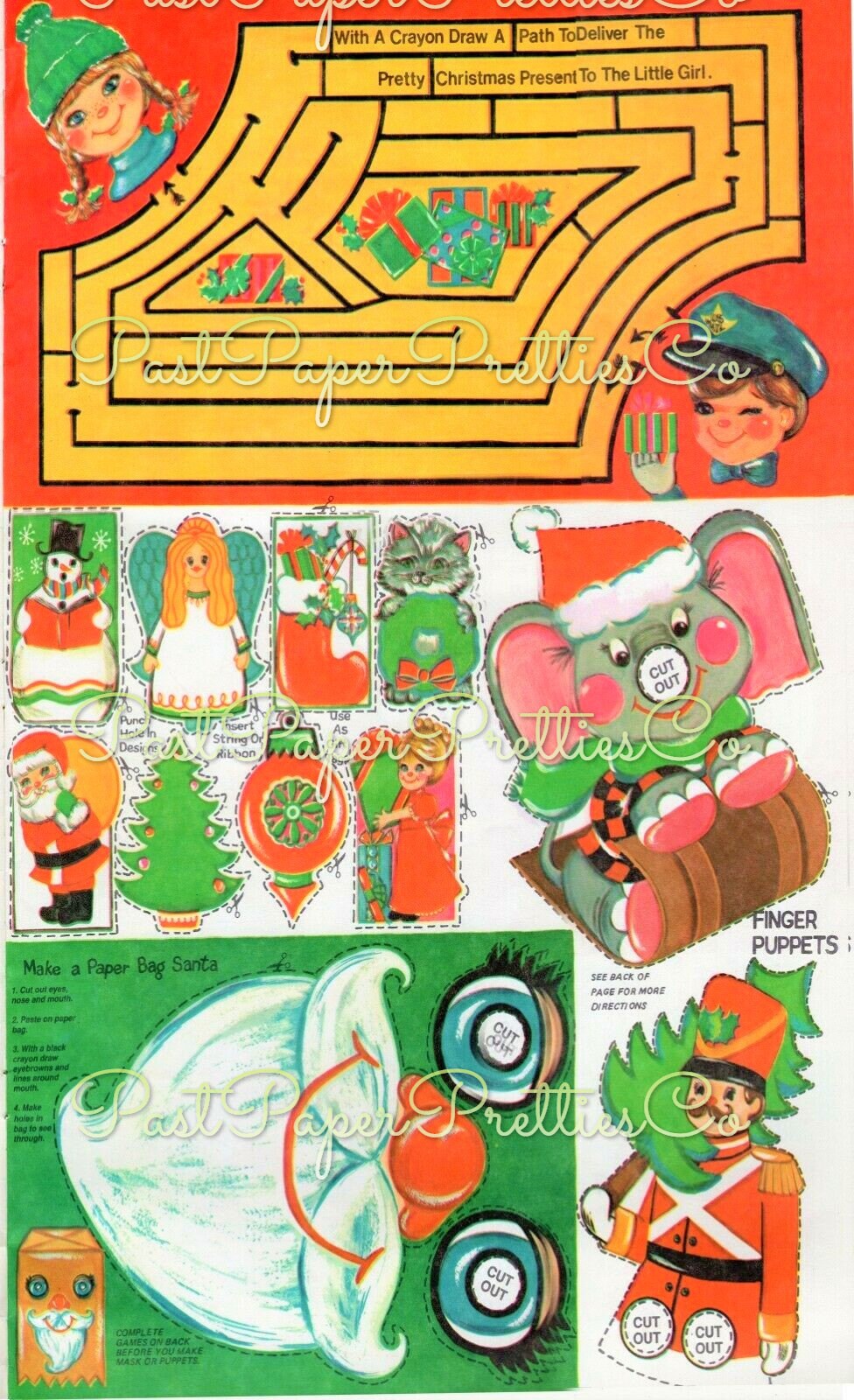 Vintage Christmas Playbook Printable Paper Activity Book c. 1970s PDF Instant Digital Download Holiday Cards Paper Dolls Crafts