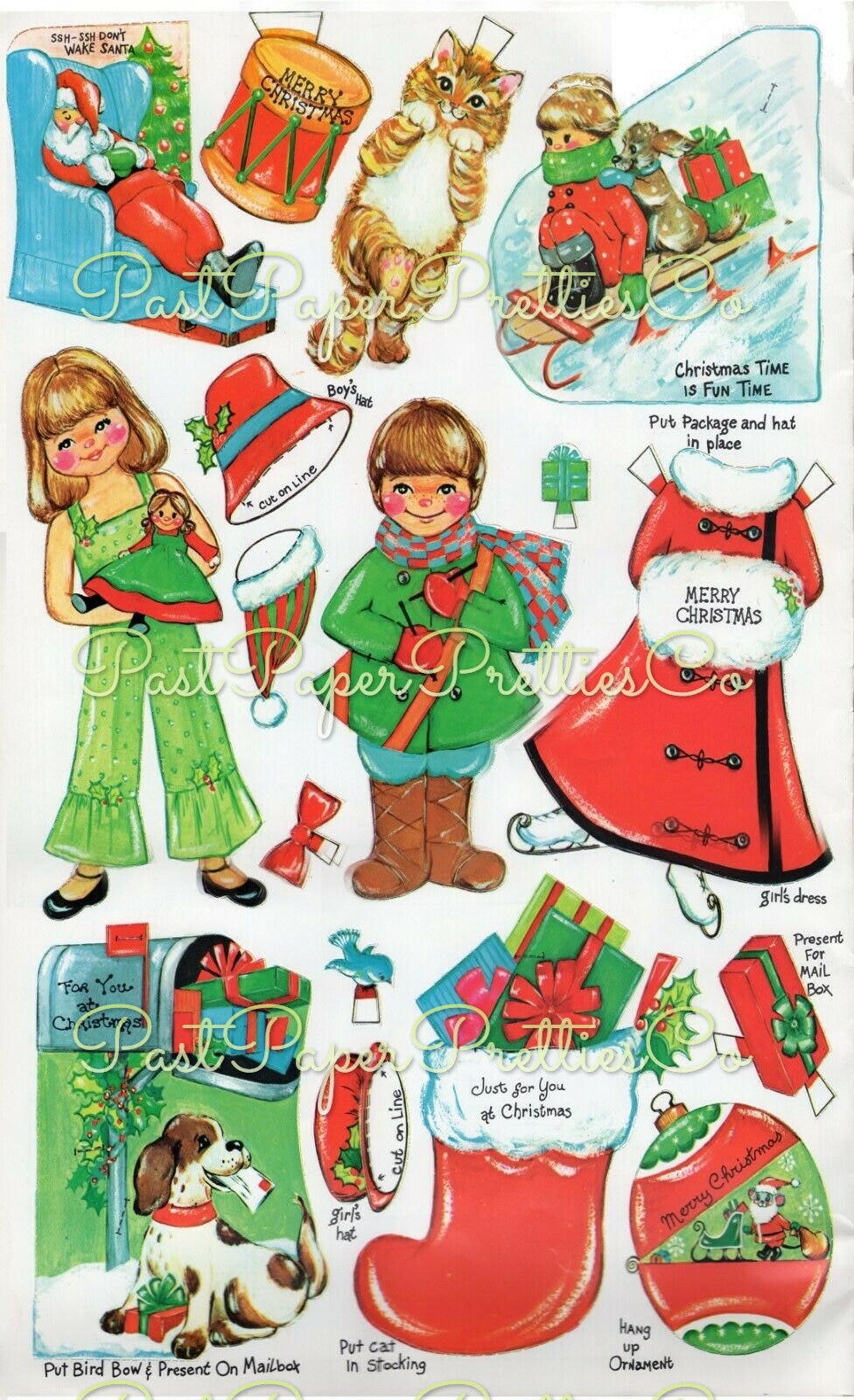 Vintage Christmas Playbook Printable Paper Activity Book c. 1970s PDF Instant Digital Download Holiday Cards Paper Dolls Crafts