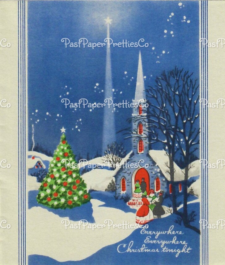 Vintage Printable Christmas Town and Church Collage Sheet & Single Card Images PDF Instant Digital Download Pretty Holiday Clipart