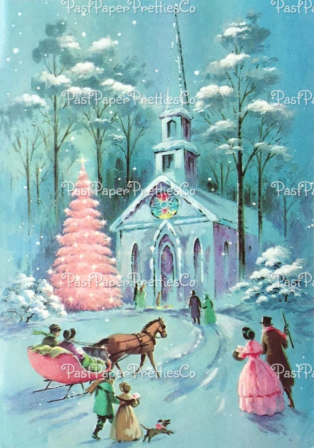Vintage Printable Christmas Town and Church Collage Sheet & Single Card Images PDF Instant Digital Download Pretty Holiday Clipart