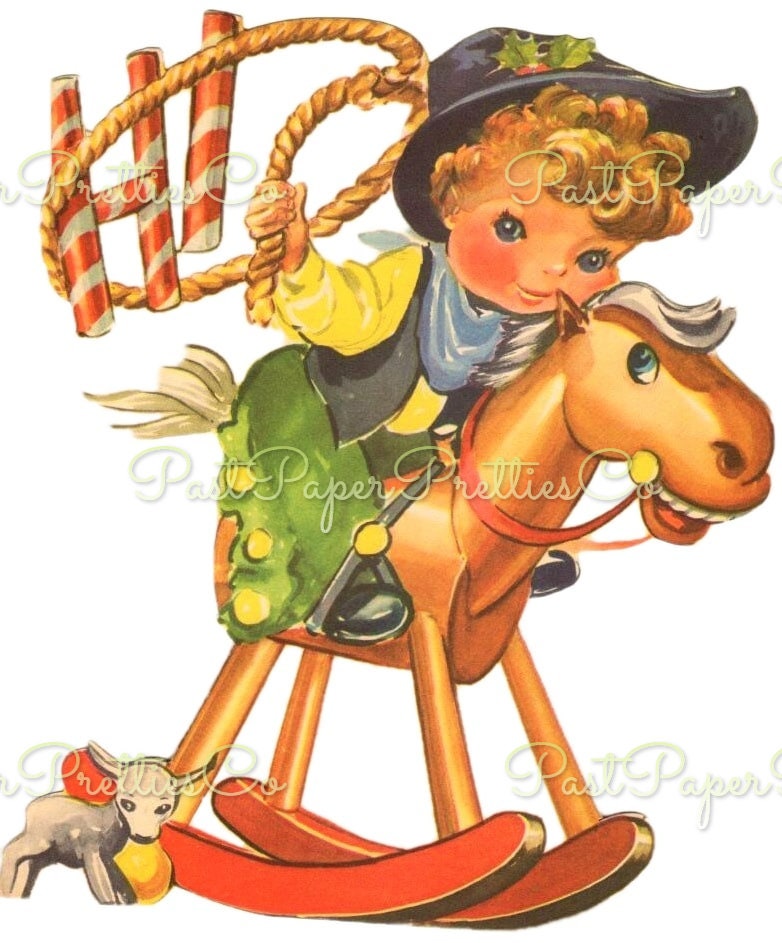 Vintage Printable Cute Christmas Cowboys Collage Sheets & Full Card Images PDF Instant Digital Download Retro Western Boys Holiday Clipart