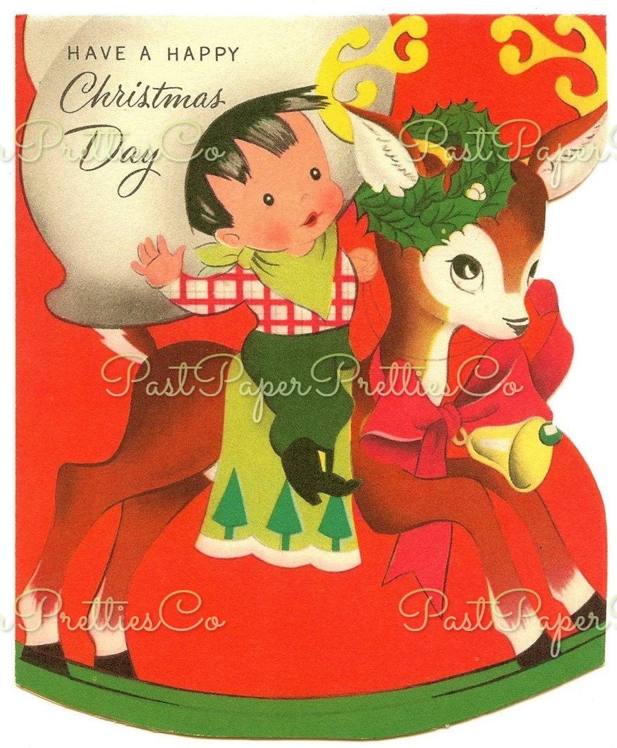 Vintage Printable Cute Christmas Cowboys Collage Sheets & Full Card Images PDF Instant Digital Download Retro Western Boys Holiday Clipart