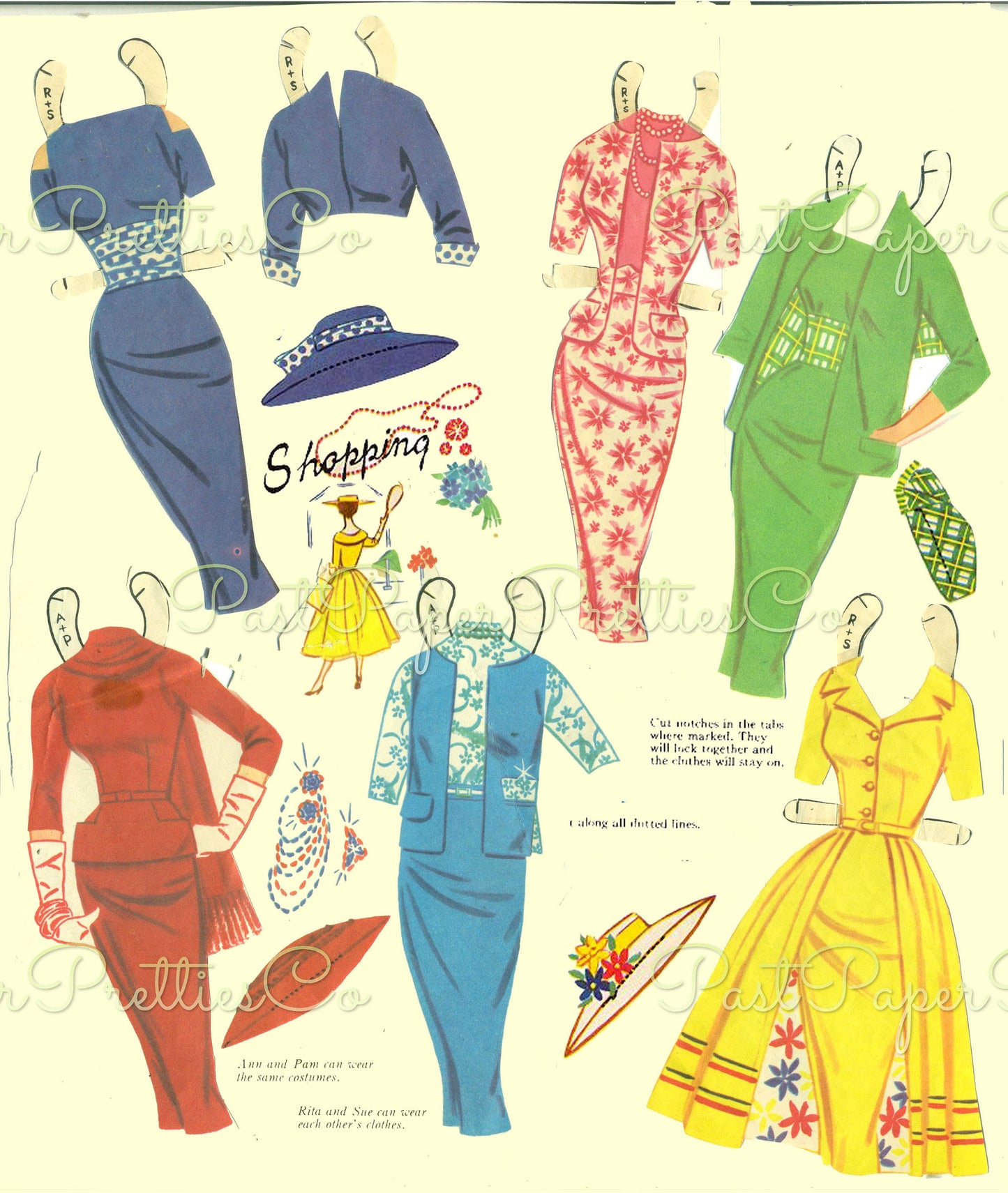 Vintage Paper Dolls Fashions for the Modern Miss c. 1962 PDF Printable Instant Digital Download 2 Pretty Models Sixties Fashions Clip Art