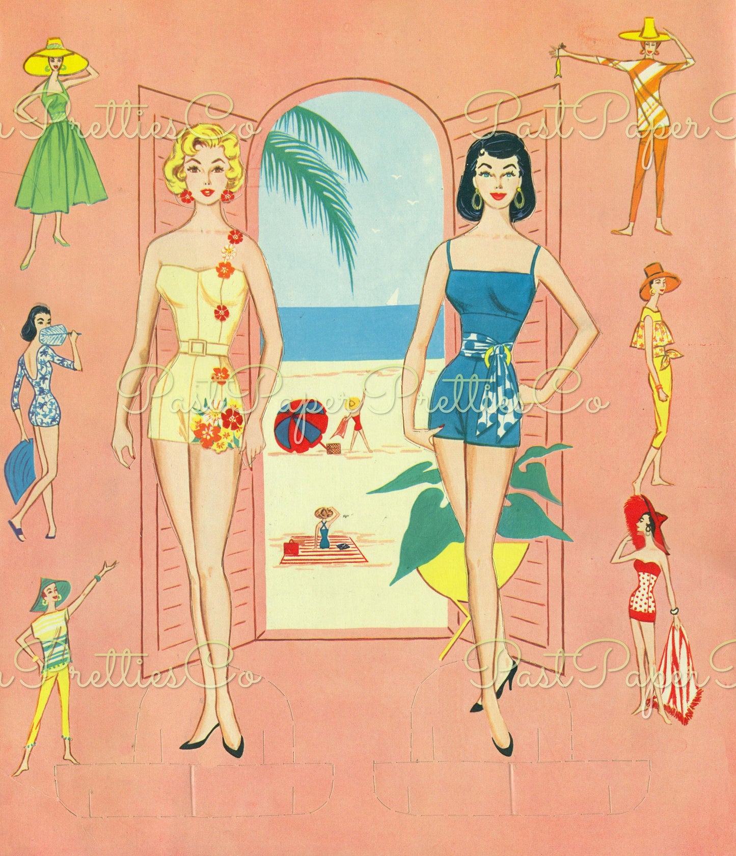 Vintage Paper Dolls Fashions for the Modern Miss c. 1962 PDF Printable Instant Digital Download 2 Pretty Models Sixties Fashions Clip Art